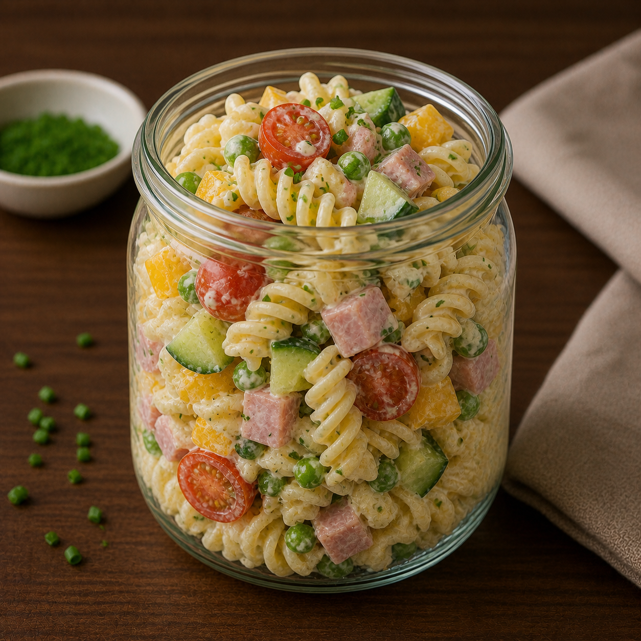 Nudelsalat im Glas